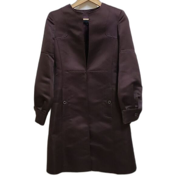 Roberto Just Cavalli Coat Womens S Italy 40 Brown Scuba Long Lined Quiet Luxury - Picture 1 of 15